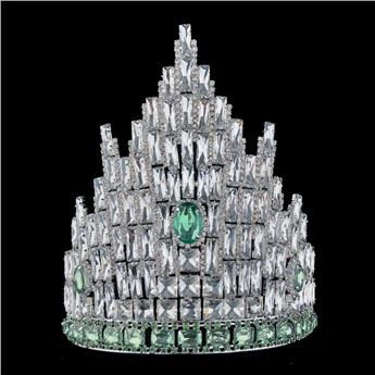 8 Inch Beauty Custom Green Rhinestone Pageant Crowns Crystal Adjust Miss Glass Stones Tiara