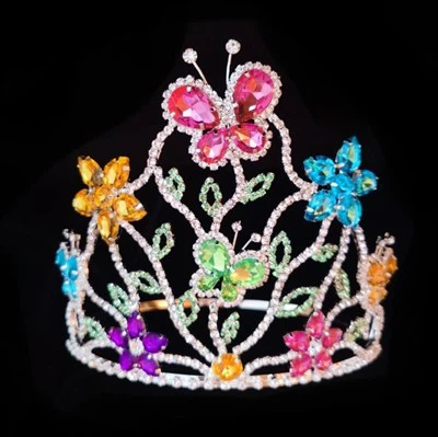 Colorfull Butterfly Rhinestone Crown For Pageant