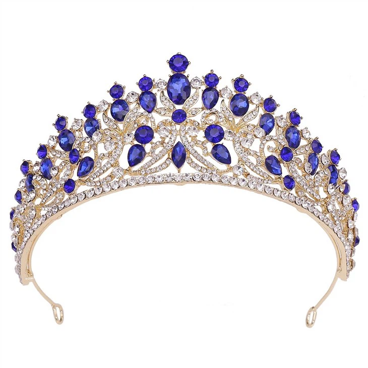Wholesale Crown Blue Tiara Crystal Design Crown For Queens
