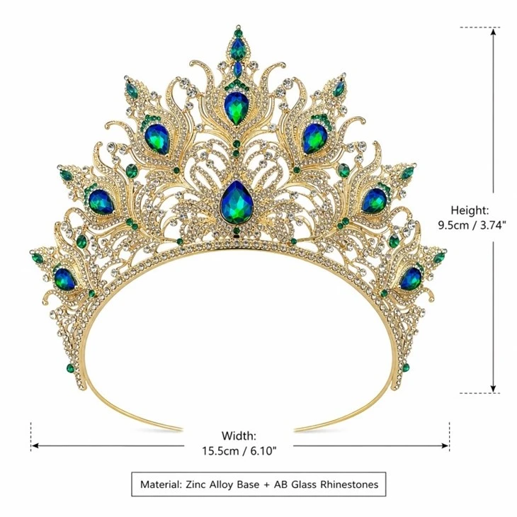 Pageant Crown Custom Color Plating Crystal Peacock Blue Rhinestone Queen Bridal Crown price