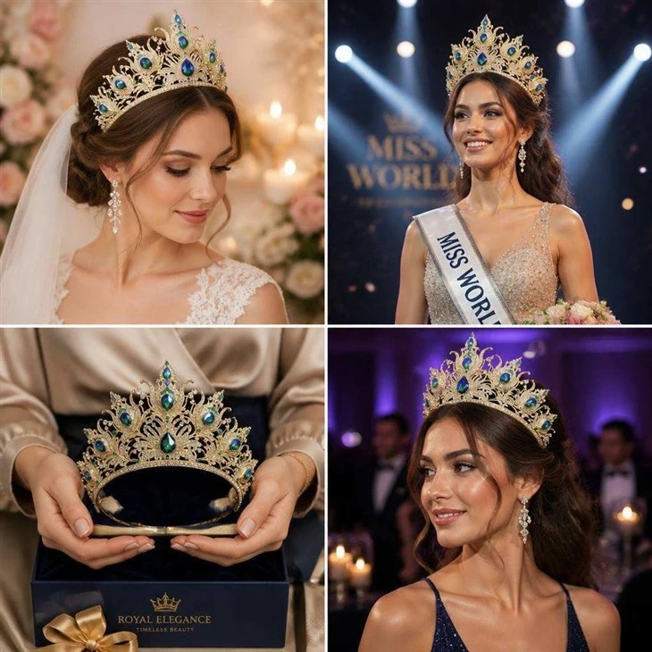Pageant Crown Custom Color Plating Crystal Peacock Blue Rhinestone Queen Bridal Crown suppliers