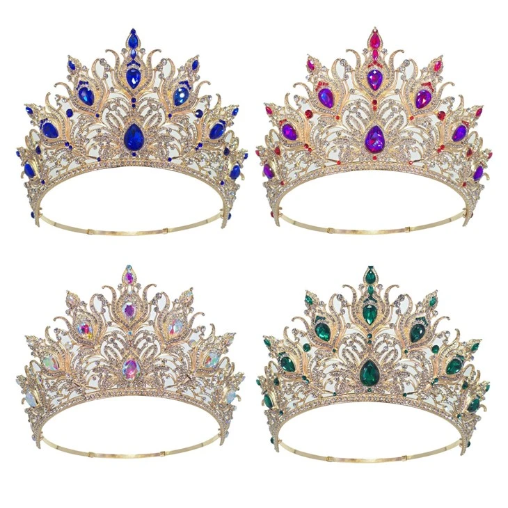 Pageant Crown Custom Color Plating Crystal Peacock Blue Rhinestone Queen Bridal Crown suppliers