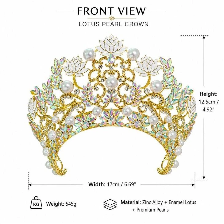 White Lotus Flower Pearl Bridal Crown Leaf Floral Queen Prom Tiara best